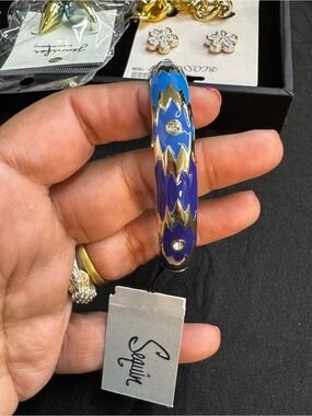 Gold-Tone Blue & Purple Enamel Zigzag Bangle Bracelet